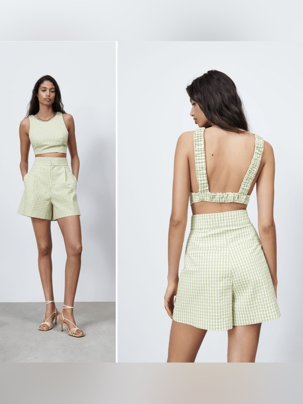 Gingham Two-Piece Crop Top & High-Waist Shorts Set